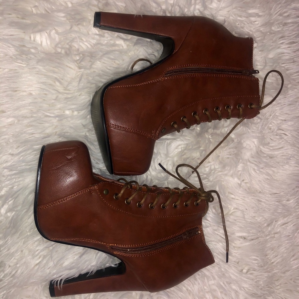 Brown booties heels